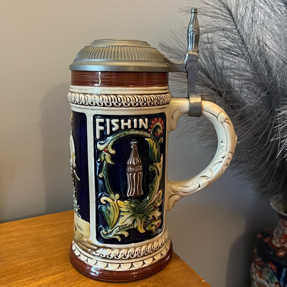 Rare Limited Edition Norman Rockwell 1987 Out Fishin Beer Stein GERZ W Germany